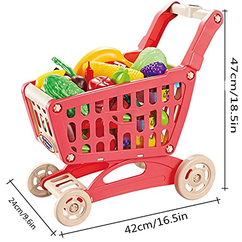 Shhjjyp Einkaufswagen FüR Kinder Ideal FüR Kaufladen Und Supermarkt Mit Kuststofflebensmitteln Spielzeug Kindereinkau… – Bild 7