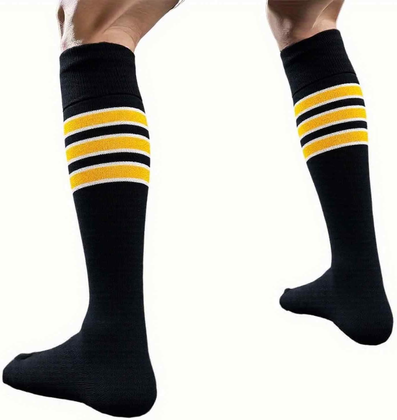 COUVER Mens Cotton Striped Knee High Sports Socks