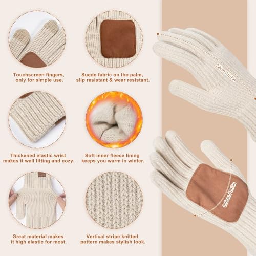 Winter Beanie Hat Scarf Gloves Set for Women, Womens Beanie with Pom Pom Long Scarf Neck Warmer Touchscreen Gloves 3 in 1 Set4