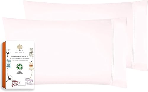 Sleep Mantra - Juego de 2 fundas de almohada de algodón 100% orgánico, suaves y frescas, con tejido de percal refrescante, transpirable (tamaño