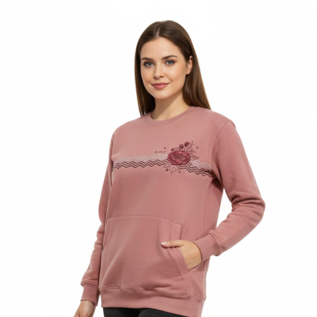 Kesar Store® Women's Cotton Fleece Roundneck/Crewneck Sweatshirt | Printed Pullover with Kangaroo Pocket | Winter Three-Thread Material.-image-46