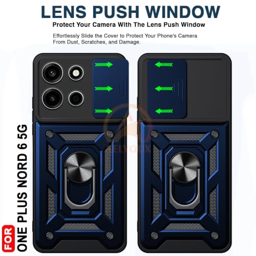 Image of Armor Bumper Back Cover Case for OnePlus Nord 6 5G | Rotating Camera Cover, Ring Holder & Kickstand | Heavy Duty & 360 Degree Protection Back Cover (Blue)