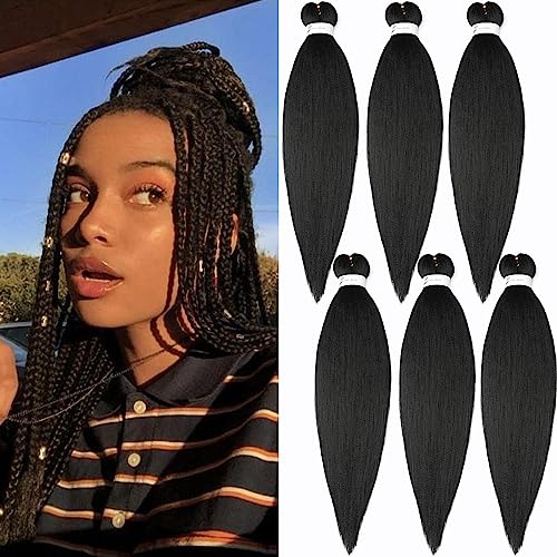 ShowJarlly Pre-Stretched Braiding Hair 6Packs/Lot Natural Black Yaki Texture Hair Extensions Professional Soft Hair Extensions For Braiding Hot Water Setting Crochet Hair Braiding(30inch,1B#)