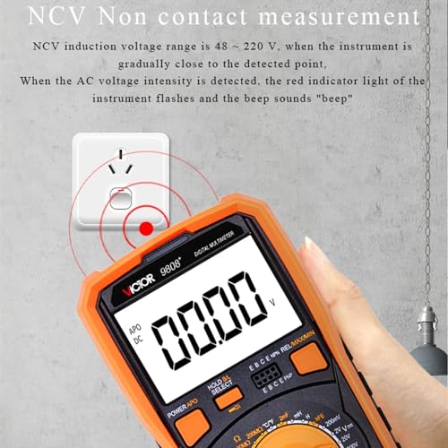 Image of Victor VC9808+ Digital Multimeter 1999 Counts Volt Meter Measures DCV, ACV, DCA, ACA, Resistance, Capacitance, Diode and Triode (Victor VC9808+)