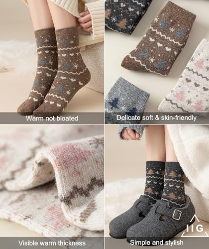 Image of IIG Cute Warm Wool Socks for Women Super Cozy Thick Crew Winter Socks Gifts, 5 Pairs