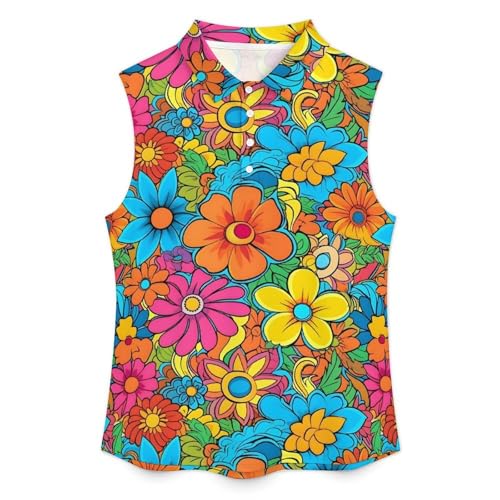 Womens Sleeveless Golf Shirt Moisture Wicking Athletic Golf Tank Top Hippie Flower Printed Polo Tennis Shirts3