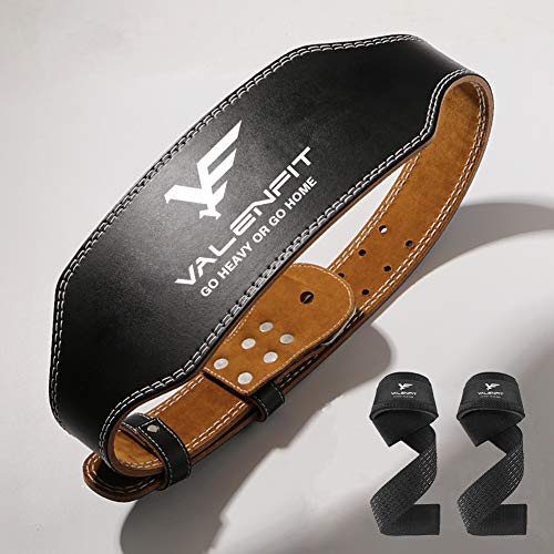 Valenfit Weightlifting Belt with Lifting Straps, 4 Inch Width Powerlifting Belt with Adjustable Buckle, Leather Lifting Belts with Padding Support, Weight Lifting Belt for Man and Women