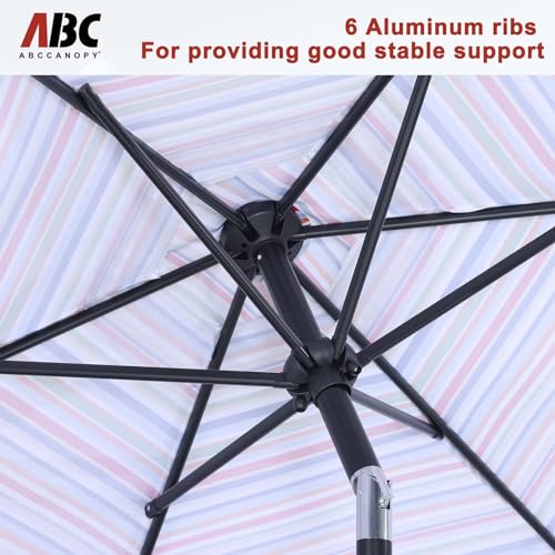 Image of ABCCANOPY Patio Umbrella 7.5ft - Outdoor Table Umbrella with Push Button Tilt and Crank, 6 Ribs Umbrella for Patio Pool Garden Deck (Red Green Stripes)