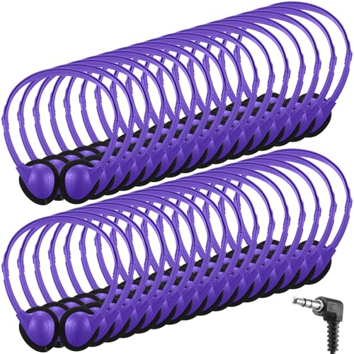 Image of Konohan 30 Pack Headphones Bulk Headphone for School Classroom Student Wired Headphones Adjustable with 3.5 mm Jack for Adults (Purple)