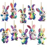 Acryl Osterhasen zum Aufhängen,2D Osterschmuck für Drinnen und Draußen,Osterdeko Hasen,Osteranhänger Frühlingsdeko,Kleines Ostergeschenk (10, Farbig)
