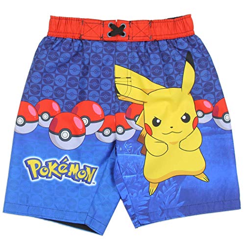 Pokemon Pikachu Boys Swim Trunks Swimwear (Little Kid/Big Kid) (7, Navy Blue)