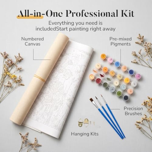 Image of HASTHIP DIY Paint by Numbers Kit for Adults, Pre Printed Floral Canvas with Numbered Acrylic Oil Paints & 3 Brushes, Frameless Wildflower Art Craft Set for Home Wall Decor & Relaxing Hobby, 40x50cm