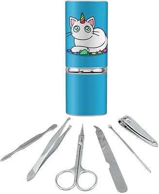 Unicorn Cat with Rainbow Mouse Toys Stainless Steel Manicure Pedicure Grooming Beauty Care Travel Kit