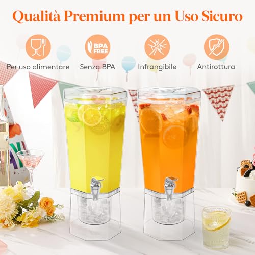 Lifewit 4L Dispenser Bevande con Rubinetto, Set di 2 (in 1 Confezione) Dispenser Acqua in Plastica, Contenitore Distributore Bevande Ghiacciati con Supporto per Cocktail, Succhi, Limonata e Tè - immagine 3