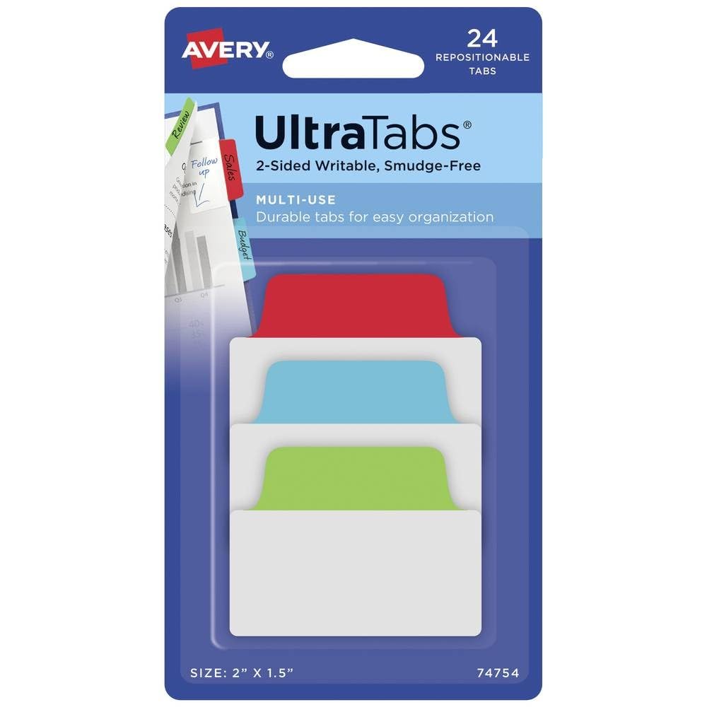 AVERY Zweckform Art. 74754 Adhesive Strips Transparent/Colourful (24 Sticky Notes 50.8 x 38.1 mm Writable Index Tabs Film, Removable Sticky Notes, Adhesive Markings)
