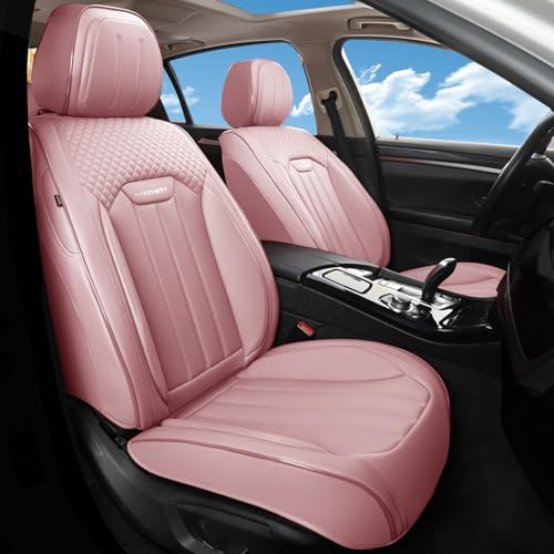 COVER EMPIRE Pink Car Seat Covers Fit for Corolla Cross RAV4 Kona HR-V CRV UX Waterproof and Breathable Automotive Seat Covers Full Set Front and Rear Leather Seat Covers.