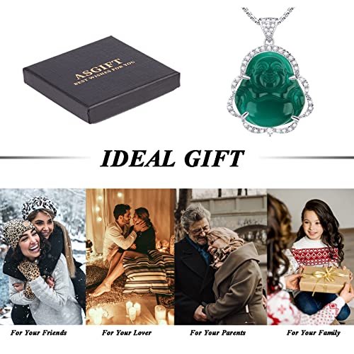 Image of ASGIFT Laughing Buddha Necklace Cubic Zirconia Green Jade Buddha Pendant with 18K Gold Plated Chain Lucky Buddha Necklace Jewelry Gift