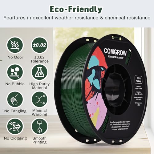 Image of Comgrow PETG 3D Printer Filament 1.75mm, High Precision and Tough 3D Printer Filament (2LBS), Dimensional Accuracy + /- 0.02 mm, Fit Most 3D Printers Military Green