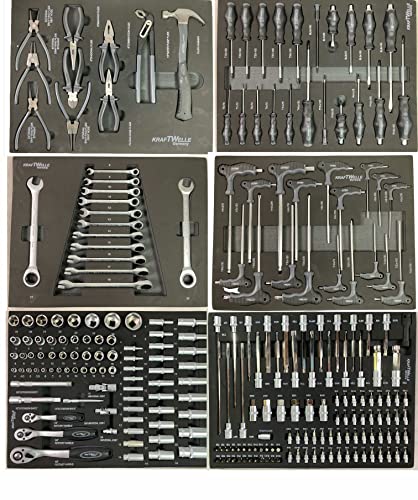 Kraftwelle Werkzeugwagen Werkstattwagen Modell 2021 mit Auszug kugelgelagert 7 Schubläden Ratsche Ringratsche Schraubendreher Zangen Werkzeugset Werkstatt – Bild 5