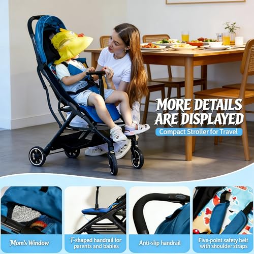 Image of Cool Kids Superb Lightweight Travel Stroller, Compact One-Hand Fold Buggy | Need an airplane approved toddler stroller? Slide folded blue cow pram like rolling luggage through airport security.