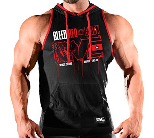 Monsta Clothing Co. Workout (Bleed-Red&Black) Hooded Tank Top (G:BK/RD-A:WT/RD)