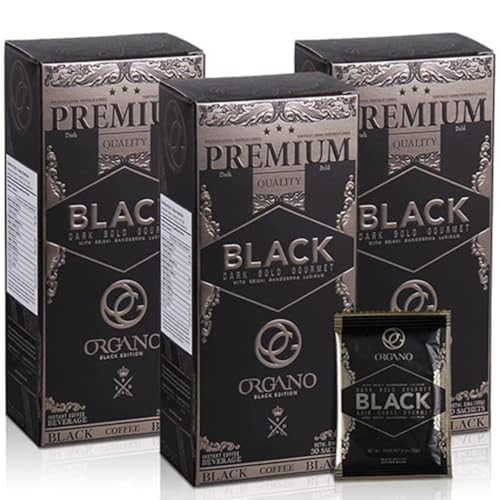 3 Boxes ORGANO Gourmet Black Coffee, 100% Certified Organic Ganoderma Lucidum Mushroom Coffee (90 Sachets)