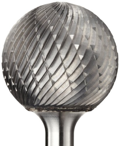 PFERD Ball Carbide Bur, Uncoated (Bright) Finish, Double Cut, Radius End, 1/8