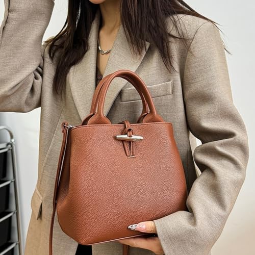 Bucket Bags for Women,Leather Crossbody Bag,Trendy Vintage Shoulder Bag,Top-Handle Purses with Zipper,Travel Work4