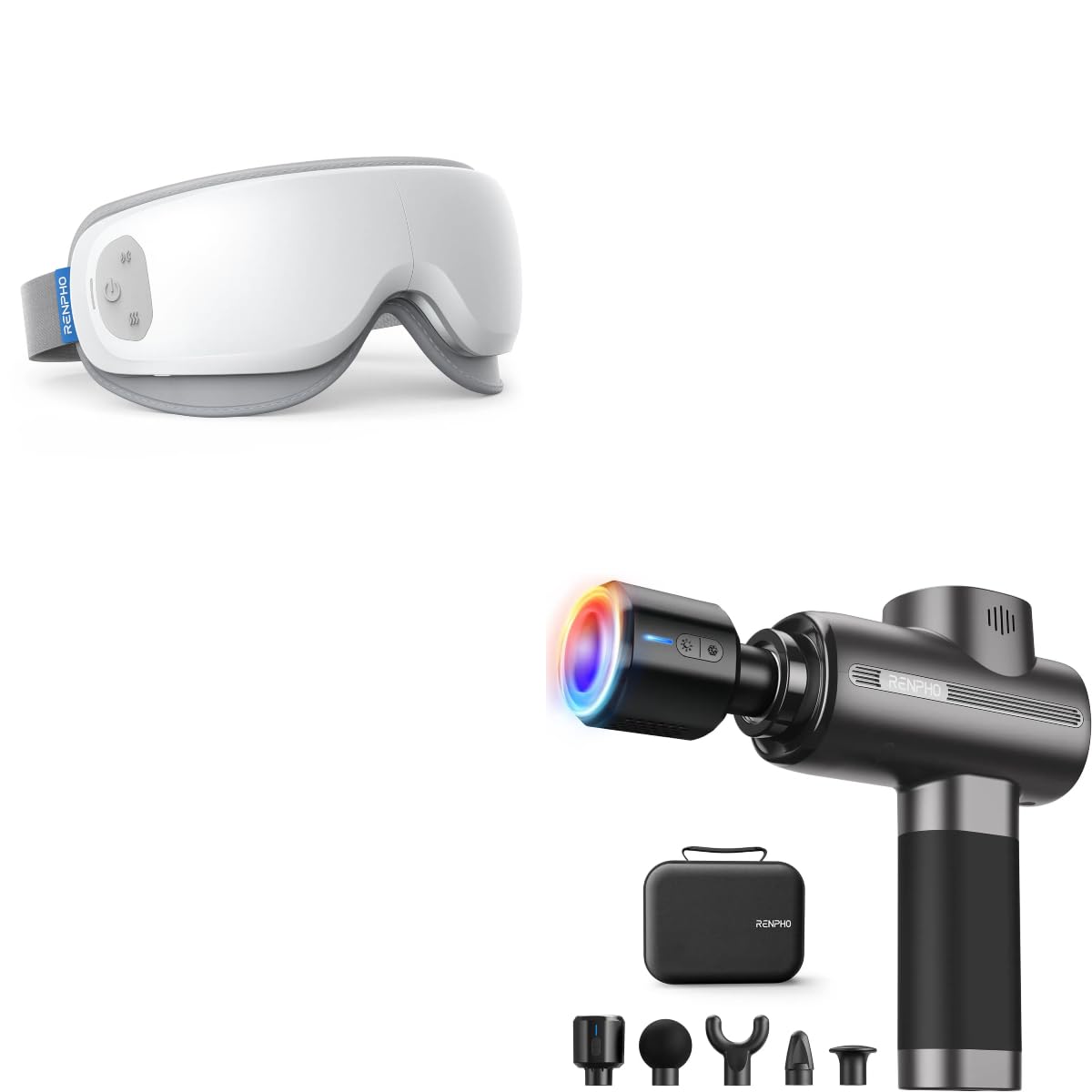 RENPHO Massage Gun Deep Tissue with Heat and Cold Head Eyeris Zen Ultra-Quiet Eye Massager with Heat