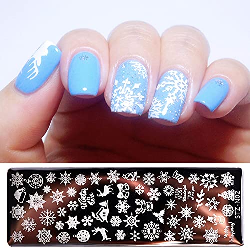 NICENEEDED Nail Art Stamping Plates Image Template Included 4 Pcs Nail Plates Nail Stamp Templates with Flower Christmas Snow Elk Patterns Image Plates for DIY Nail Design