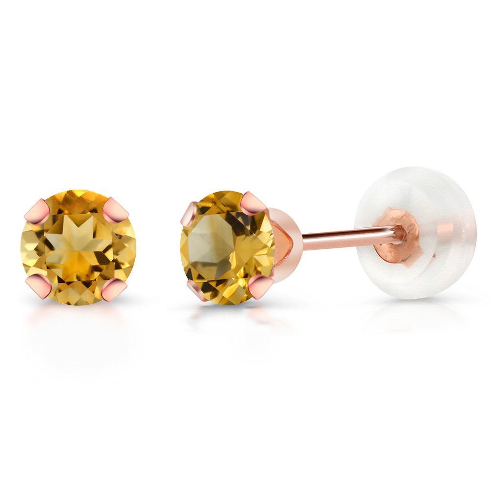Gem Stone King 10K Rose Gold 4MM Round Gemstone Birthstone Stud Earrings | Gold Earrings For Women Men