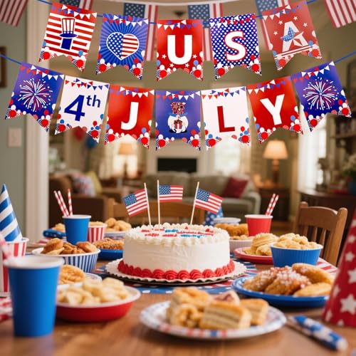 Image of 4th of July Banner - 4th of July Decorations for Independence Day, Red White and Blue Decorations for Fourth of July Party Patriotic Decor Indoor Outdoor