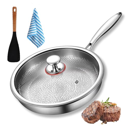 Vgpbphj Siraatsk - Sartén martillada de titanio Pro con tapa, 2025 ultra duradera, antiadherente, sin revestimiento, utensilios de cocina gruesos resistentes a los arañazos, calentamiento uniforme