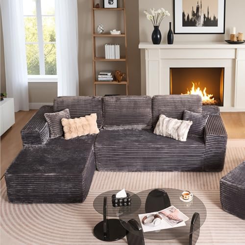 Image of HOOOWOOO Sectional L Shaped Couch,106 inch Assembly Free Modern Minimalist Sofa,Extra Deep Large Sofa Set,Corner Couch in A Box for Living Room(Left Chaise Grey Velvet Uphosted)