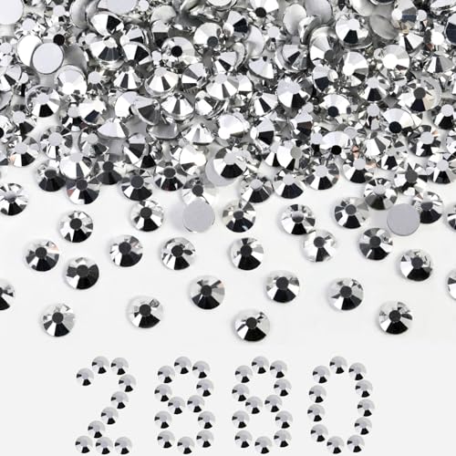 Image of Beadsland Flat Back Rhinestones Bulk, Silver Hematite, SS30, 2880pcs | Flatback Glass Gems for Nails Crafts Clothes DIY Decoration, Glue Fix, 6.3-6.5mm