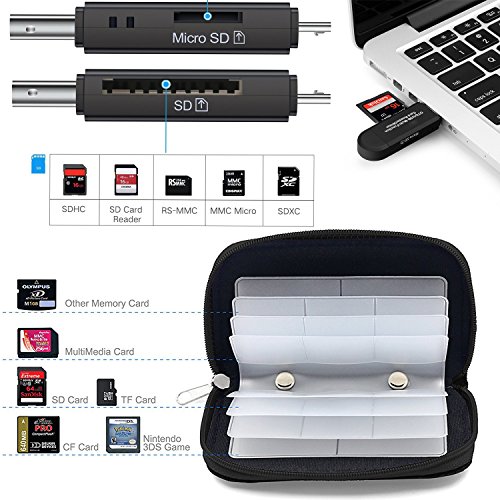 Gracetop 22 Slots Memory Card Case With Sd Card Reader, Otg Reader For Sdxc, Sdhc, Sd, Tf Card, Rs-Mmc, Micro Sd, Micro Sdhc Card And Uhs-I Cards For Windows, Mac, Linux (Card Case + Card Reader) #TOP1