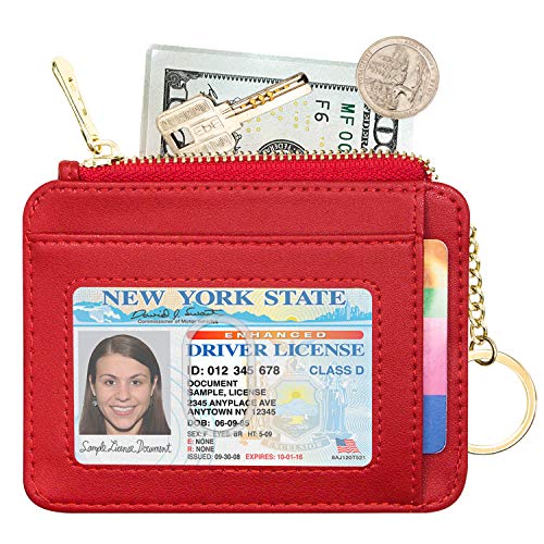 Padike Womens Slim Credit Card Holder Mini Front Pocket Wallet Coin Purse Keychain (Z-Red) #TOP2