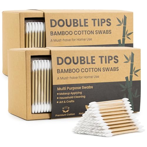 Image of Pointed Cotton Swabs 1200 Count with Paper Box, Double Precision Tips with Bamboo Sticks, Pointy Cotton Buds for Makeup Nail Care and Crafts