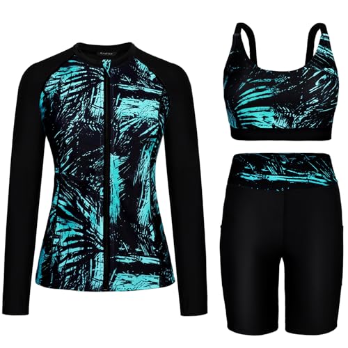 Arolina Womens Rash Guard Long Sleeve Swim Shirts Swimsuit 2025 Bathing Suit with Womens Swim Shorts & Two Pockets