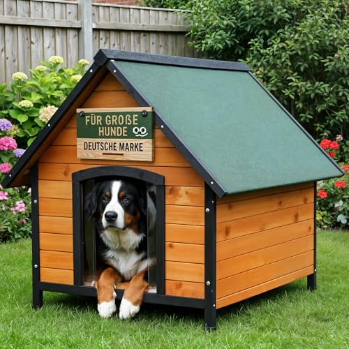 zooprinz Premium Hundehütte Luna - aus wetterfestem Vollholz, Dach zum Öffnen und Lamellentür - ideal für draußen - mit natürlichen Farbe gestrichen - 2 Größen zur Wahl -Hundehaus Hundehütte (XL)