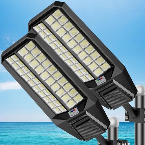 Jadisi 2-Pack 10000W Solar Street Light - 600000 Lumens, Dusk-to-Dawn, Waterproof, Ideal for...