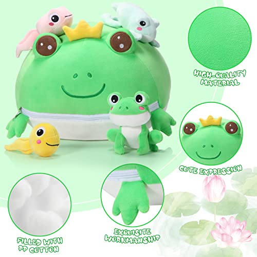 Pangda Frog Plush Frog Stuffed Animal for Kids 14 Inches Frog Toy Pillow with 4 Plush Frog Babies Toy Gift for Kid, Boys Girls Birthday Favor Christmas Decor - Image 4