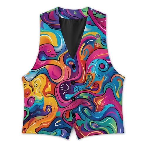 Psychedelic Colorful Pattern Suit Vest for Men Slim Fit Waistcoat Button Up V Neck Business Casual Dress Coat2