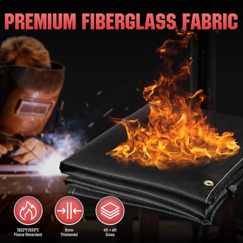 Image of YESWELDER Heavy Duty Silicone Coating Fiberglass Welding Blanket, 2 Pack 4 x 6ft Fireproof Insulation Blanket, 1 /3 inch(8mm) Thickened Weld Cover with Grommets, Thermal Resistant Welding Curtain Mat Grill