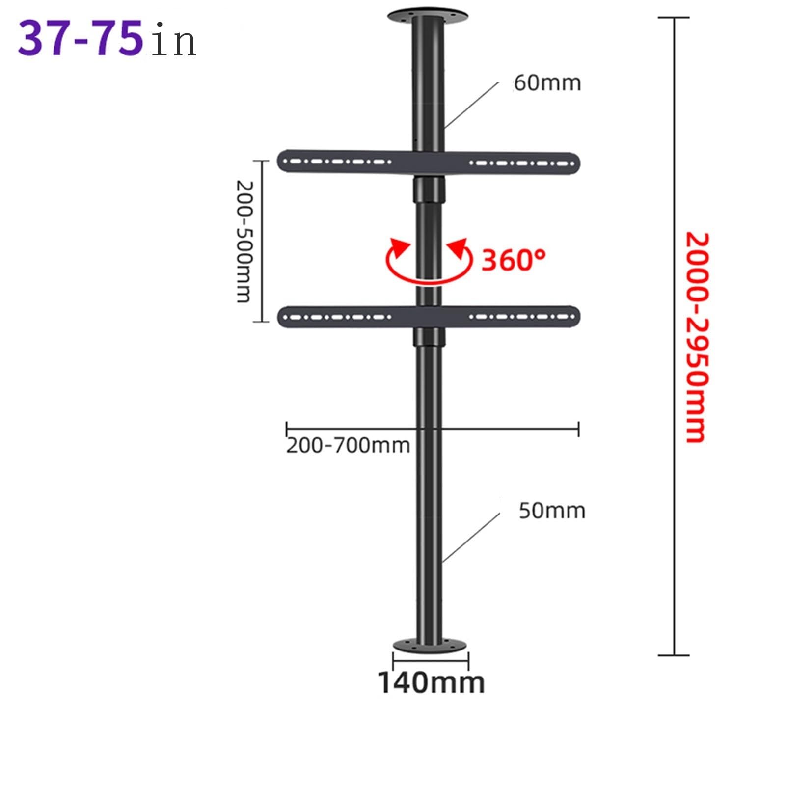 Soporte De Suelo con Estructura Giratoria De 360 ​​Grados para TV LCD, Soporte Giratorio para Pared Divisoria, Base Giratoria para Mueble De TV, Soporte De Techo Ajustable para TV(200-295cm)