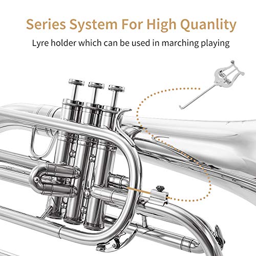 Eastar Mellophone Student Standard Marching Mellophone Key of F Nickel Plated with Hard Case Mouthpiece Gloves Oil Tuner Cleaning Kit, EMLP-380