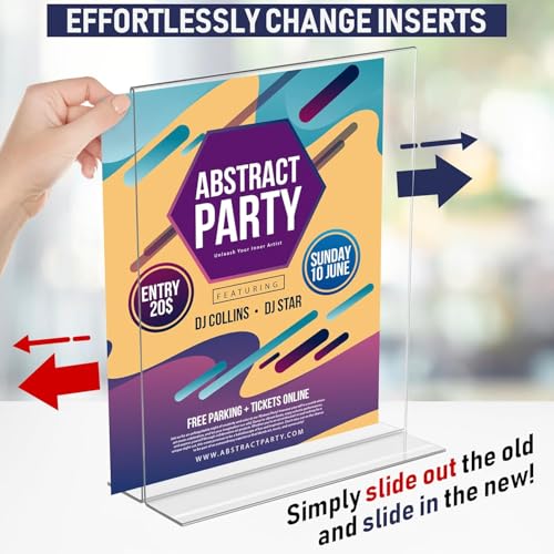Image of Desi Rang Acrylic Display Stand (A5, 5.5x8.5 inch 1 pcs T Shape) Menu Flyer Pamphlet photo tent card ads promotion message Sign table top Holder for Store Restaurant hotel office cafe bar conference home