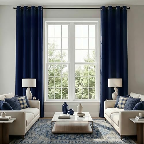 Image of Navy Blue Blackout Curtains 52x108 Inches Long