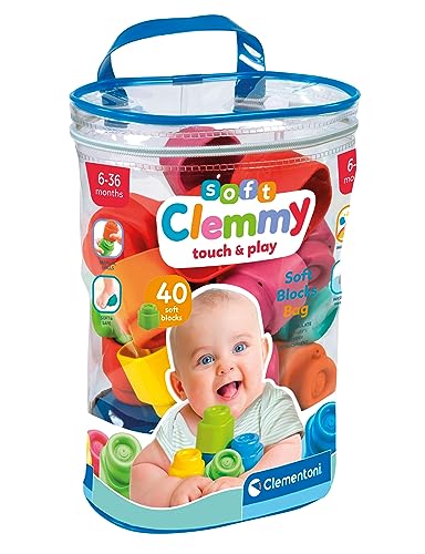 Clementoni - 17878 - Soft Clemmy Bolsa 40 Piezas - Construcciones Blandita, Ladrillos De Construcción, 40 Bloques Blanditos, Bloques 100% Lavables, Juguete Bebé 6 Meses, Made In Italy