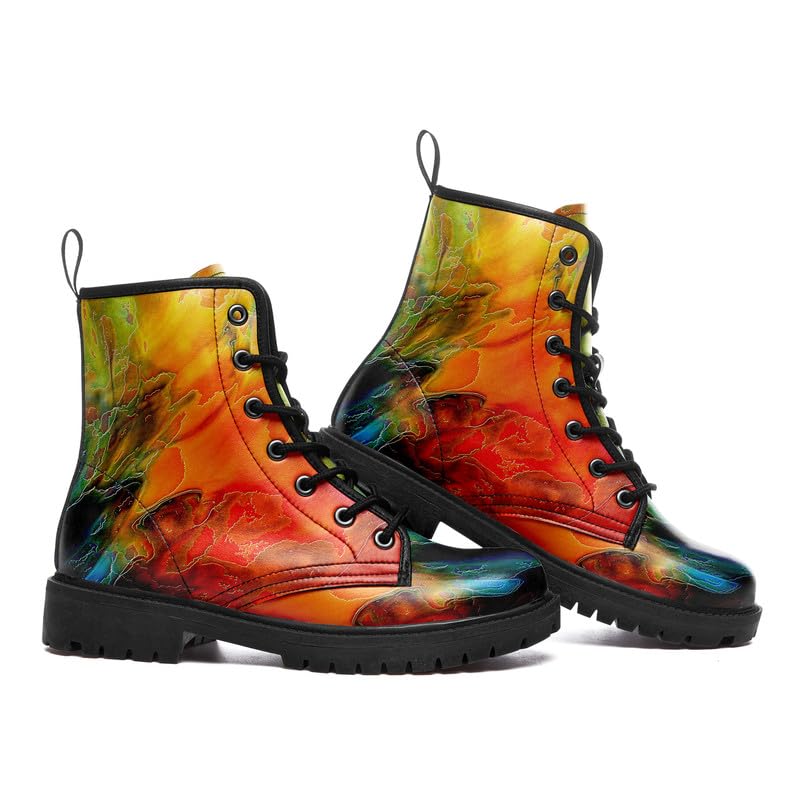 Image of Fashion Ankle Boots For Men Women Floral Mushroom Star Trendy Lace Up Unisex Booties Combat Trendy Street Wear Boots